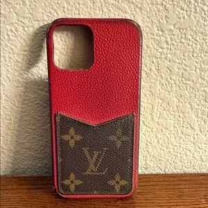 Louis Vuitton Red Leather 12 12 Pro iPhone Case with Monogram Card Pocket BC1261
